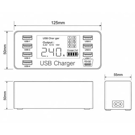 Sh Powermaster Pm-26057 8 Portlu Lcd Ekranlı Akıllı Usb Ve Type-c Pd Şarj İstasyonu Najmaddin
