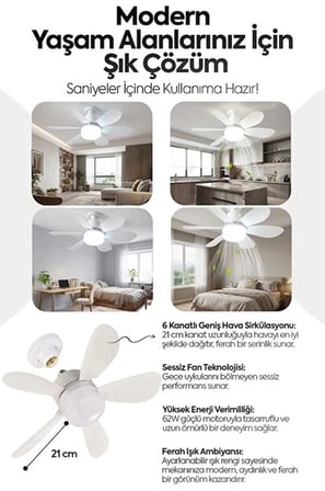 MEPA Najmaddin 6 Kanatlı 3 Kademeli Led Aydınlatmalı Uzaktan Kumandalı Tavan Vantilatörü Najmaddin