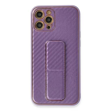 Bez iPhone 12 Pro Kılıf Coco Karbon Standlı Kapak - Mor Najmaddin
