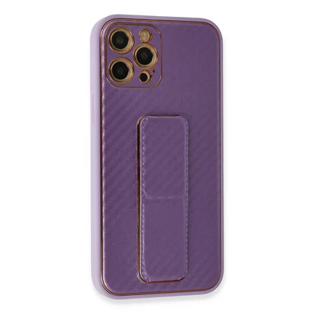 Bez iPhone 12 Pro Kılıf Coco Karbon Standlı Kapak - Mor Najmaddin