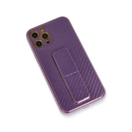 Bez iPhone 12 Pro Kılıf Coco Karbon Standlı Kapak - Mor Najmaddin