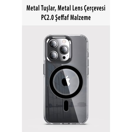 Bez iPhone 14 Pro Kılıf Crystal Magsafe Kapak - Siyah Najmaddin