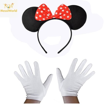 Ticaret Kırmızı Fiyonklu Minnie Mouse Tacı ve Beyaz Eldiven Seti Najmaddin