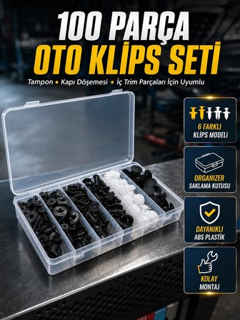 Karg 100 Parça Oto Döşeme Klipsi Seti Tampon, Kapı Paneli Ve Plastik Trim Sabitleme Klipsleri Najmaddin