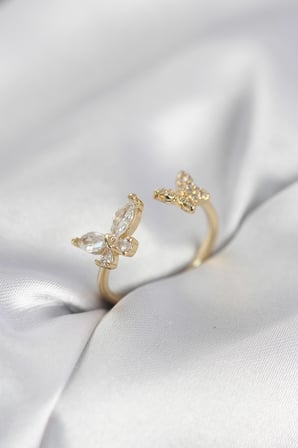 Bez Kelebek Model Zirkon Taşlı Gold Renk Kadın Yüzük Najmaddin