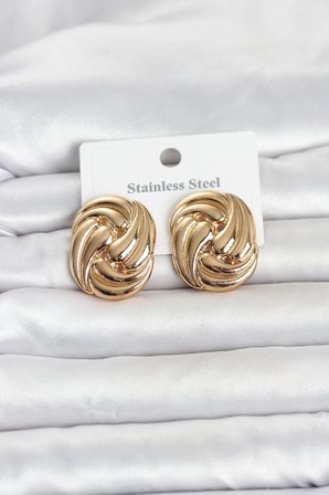 Mey Mey İthalat 316L Çelik Gold Renk Motif Desen Model Kadın Küpe Najmaddin