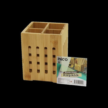 Tedar Ahşap Bambu 4 Bölmeli Kaşıklık Organizer (11X11 Cm, Pencereli) Najmaddin