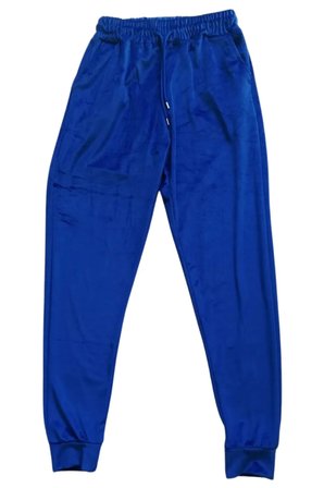 Tedar Parlak Kadife Cepli Pantolon Eşofman Pijama Altı Unisex Lastikli Paça Mavi Najmaddin