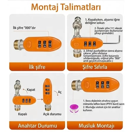 Sh Sunup Sn-29268 3 Haneli Şifreli Kilitli Bahçe Musluğu 1/2" Dış Mekan Su Vanası Hortum Bağlantı Seti Najmaddin