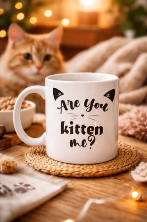 Bez Are You Kitten Me? Yazılı Kedi Temalı Porselen Kupa MODEL 58 Sevimli Tasarım, Kahve & Çay Kupası Najmaddin