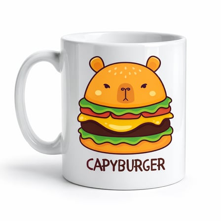 Bez Capyburger Tasarım Kupa Model 230 Sevimli Kapibara Burger Baskılı Seramik Kahve Kupası Najmaddin