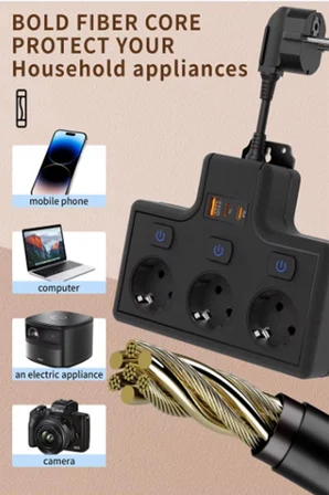Karg Termal Akım Korumalı 3’lü Duvar Tipi Priz 1x Usb 2x Type-c Çıkışlı Grup Priz Çoğaltıcı (3500w) Najmaddin