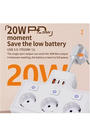 Karg Termal Akım Korumalı 3’lü Duvar Tipi Priz 1x Usb 2x Type-c Çıkışlı Grup Priz Çoğaltıcı (3500w) Najmaddin