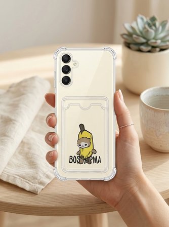 Hepsi Samsung Galaxy A17 Boş Yapma Muz Detaylı Kart Bölmeli Şeffaf Telefon Kılıfı Najmaddin