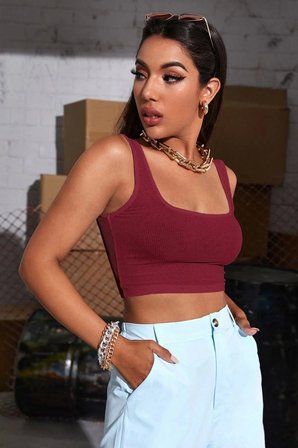 Beru Kadın Bordo Kalın Askılı Crop Top Büstiyer Esnek Kumaş Şık Basic Kadın Üst Giyim Najmaddin