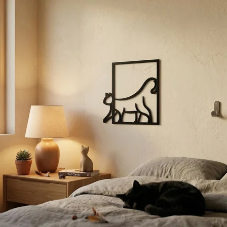 Bez Modern Kedi Duvar Tablosu MDF Lazer Kesim Minimal Kedi Figürlü Duvar Süsü Şık Dekor Najmaddin