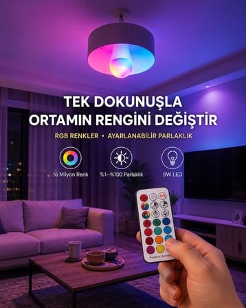 Mey Mey İthalat Kumanda Destekli Çok Renkli Akıllı LED Ampul Yeni Nesil Najmaddin