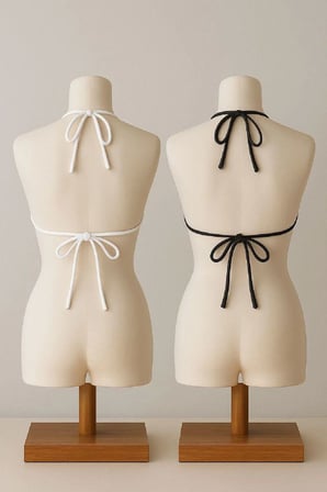 Beru Siyah Ve Beyaz 2’li Üçgen Bikini Üstü Seti Bağlamalı Minimal Kesim Esnek Kadın Mayo Üstü Najmaddin