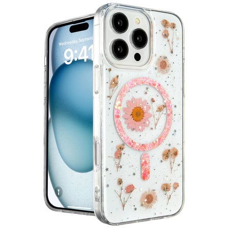 Bez iPhone 16 Pro Max Kılıf Daisy Simli Magsafe Kapak - Pembe Najmaddin