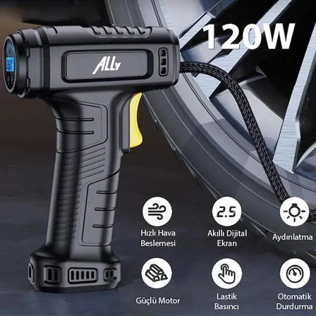 Hepsi ALLY 120W Kablosuz Basınç Göstergeli Mini Hava Popmpası KompresörST-5007C-(5775) Najmaddin