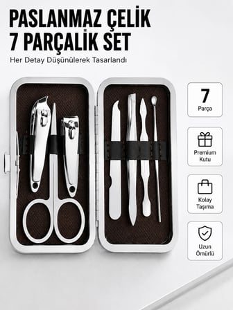 Mey Mey İthalat Paslanmaz Çelik Kişisel Bakım Seti – 7 Parça Najmaddin