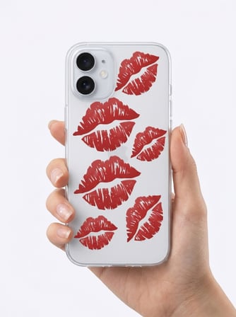 Hepsi İphone 16 Kırmızı Dudak / Öpücük Desenli Şeffaf Telefon Kılıfı Najmaddin