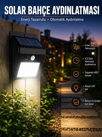 Mey Mey İthalat Solar Lamba Giriş, Bahçe Yol Avlu Hareket Sensörlü Led Parlak Gece Su Geçirmez Najmaddin