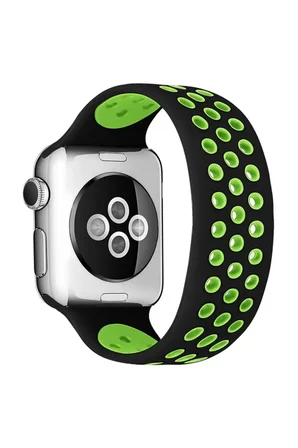 Sh Newface Apple Watch 42mm Ayarlı Delikli Silikon Kordon - Siyah-yeşil Najmaddin