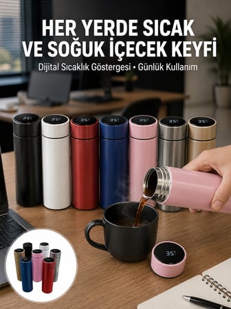 Mey Mey İthalat Uzun Süre Isı Koruma Sağlayan Dijital Göstergeli Termos Yeni Nesil Najmaddin
