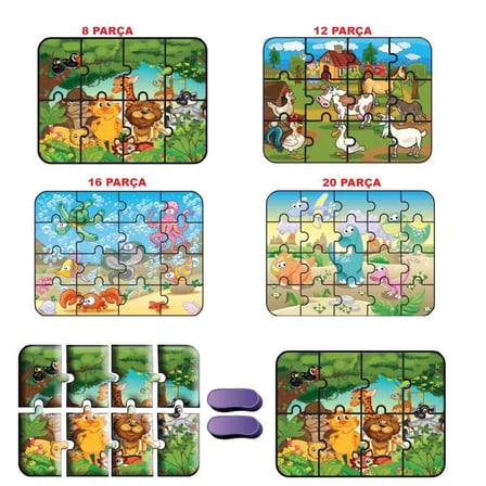 Ticaret 1481 Süper Renkli 4'lü Puzzle - Hayvanlar / 8+12+16+24 Parça Puzzle Najmaddin