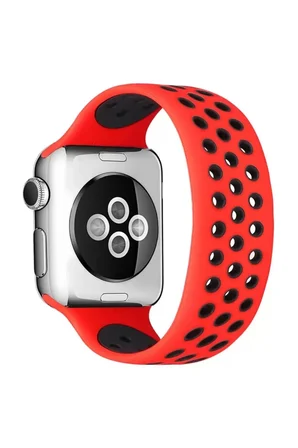 Sh Newface Apple Watch 42mm Ayarlı Delikli Silikon Kordon - Kırmızı-siyah Najmaddin