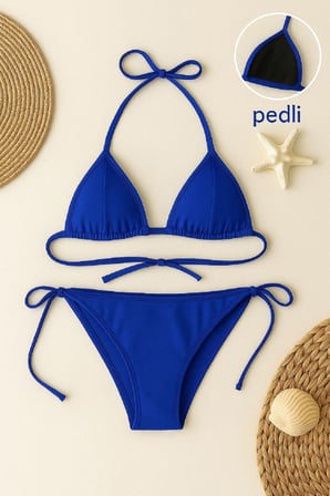 Beru Kadın Mavi Yandan Ve Boyundan Bağlamalı Bikini Mayo Takımı Najmaddin
