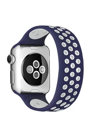 Sh Newface Apple Watch 42mm Ayarlı Delikli Silikon Kordon - Lacivert-beyaz Najmaddin