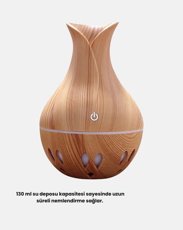 Mey Mey İthalat Aromaterapi Difüzör Ahşap Desenli ve Ultrasonik Nemlendirici LED Işıklı Najmaddin