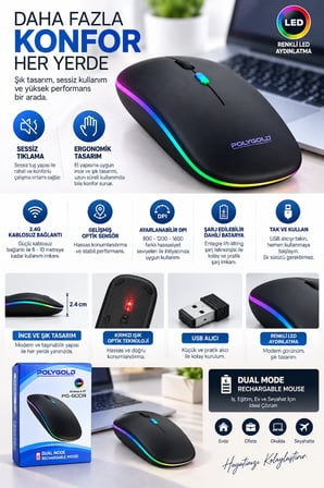 Karg Kablosuz Şarjlı Sessiz Tıklamalı Ergonomik Mouse Najmaddin