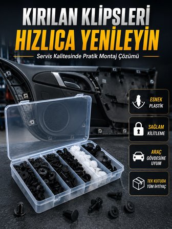Karg Universal Araç Döşeme Klipsi Ve Tampon Sabitleme Pimi Seti 100 Parça Organizer Kutulu Najmaddin