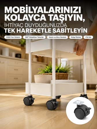 Hepsi 4’lü Kilitli Tekerlek Ayak 4 cm Sessiz ve Dayanıklı Najmaddin