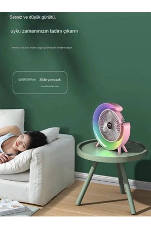 MEPA Najmaddin Masaüstü Vantilatör Usb Şarjlı Rgb Led Işıklı  Kademeli ° Ayarlanabilir Soğutucu Fan Mavi Najmaddin