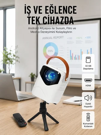 Mey Mey İthalat Projeksiyon Ev Sineması Bluetooth 4k HD Kaliteli Görüntü Kumandalı Najmaddin