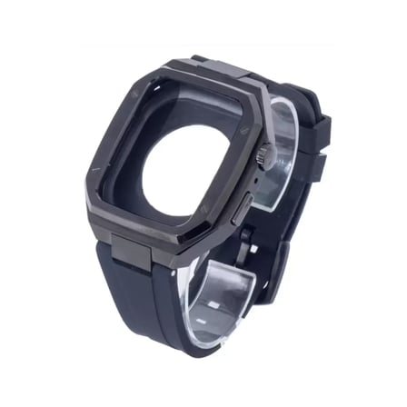 Mark Newface Apple Watch 44mm KR402 Metal Kasa Silikon Kordon - Siyah Najmaddin