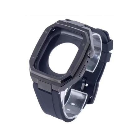 Mark Newface Apple Watch 44mm KR402 Metal Kasa Silikon Kordon - Siyah Najmaddin