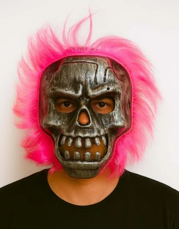 Ticaret Wild Skull - Gümüş Kafatası Pembe Saçlı İskelet Maske Najmaddin