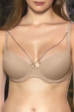 Beru Günlük Kullanıma Uygun Ten Zincir Aksesuarlı Yarım Push-up Sütyen,destekli, Düşük Dekolte Uyumlu Najmaddin