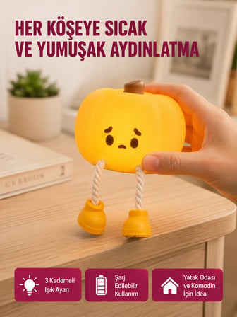 Mey Mey İthalat Pumpkin LED Night Light Dokunmatik Şarjlı Silikon Gece Lambası Yeni Nesil Najmaddin