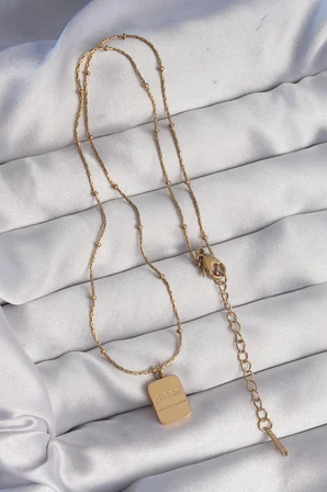 Bez 316L Çelik Gold Renk Kare Charm Model Kolye Najmaddin