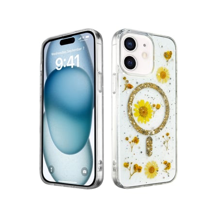 Bez iPhone 12 Kılıf Daisy Simli Magsafe Kapak - Gold Najmaddin