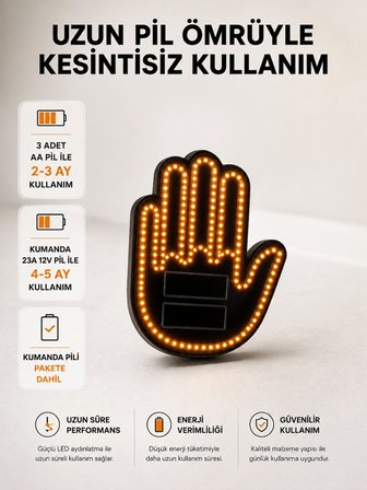 Mey Mey İthalat Pilli Led Işık Araç Camı İçin Uzaktan Kumandalı El Simgesi Najmaddin