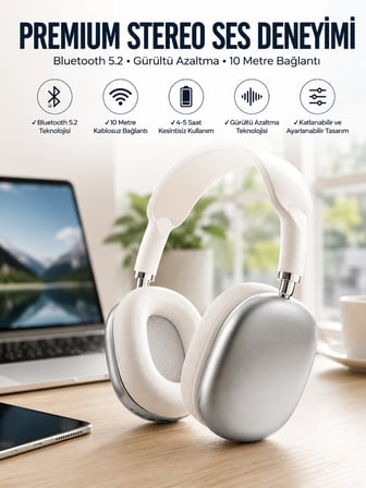 Karg P9 Plus Kablosuz Kulak Üstü Bluetooth Kulaklık Beyaz Yüksek Ses Kaliteli Najmaddin