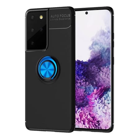 Mark Newface Samsung Galaxy S21 Ultra Kılıf Range Yüzüklü Silikon - Siyah-Mavi Najmaddin