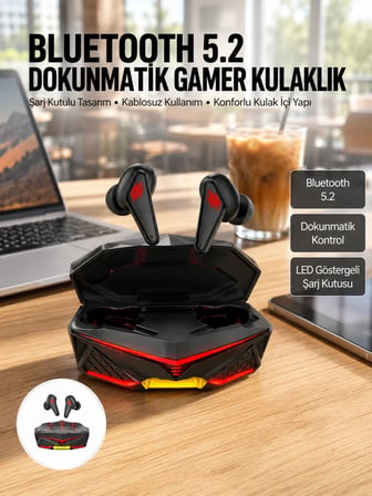 Hepsi Dokunmatik Kontrol Tws Işıklı Kulakiçi Bluetooth Kulaklık Kablosuz Oyuncu Kulaklığı Yeni Nesil Najmaddin